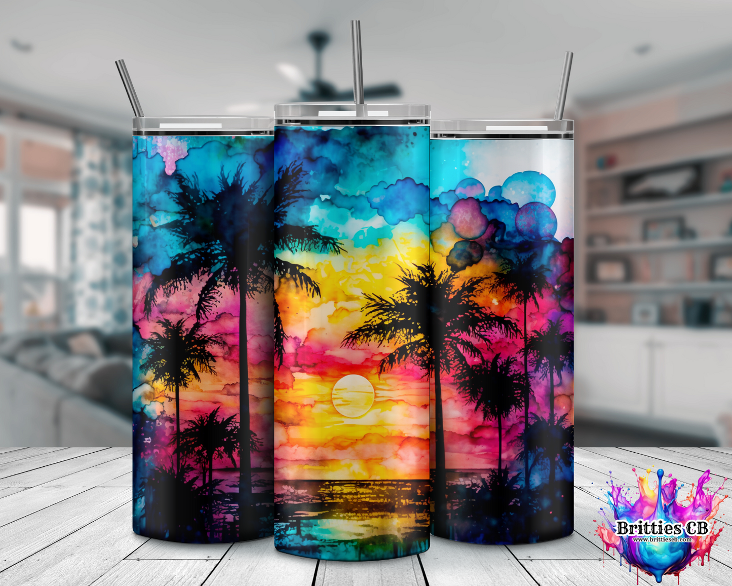 Palm Tree Water Color Tumbler