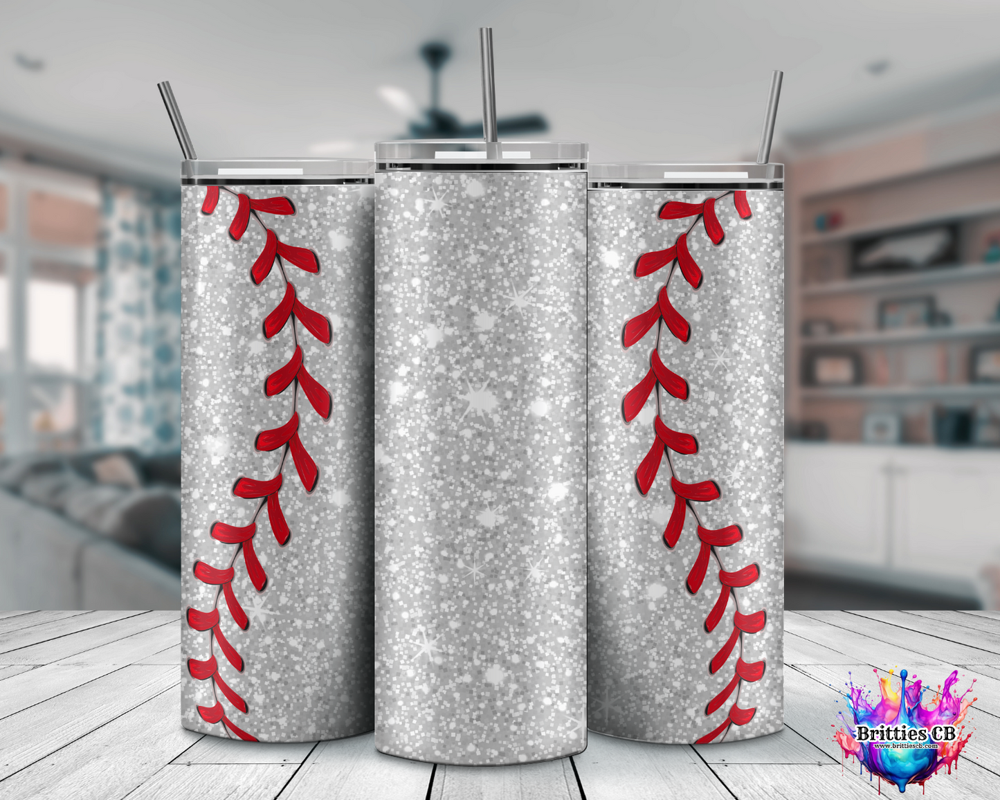 Glitter Baseball Tumbler