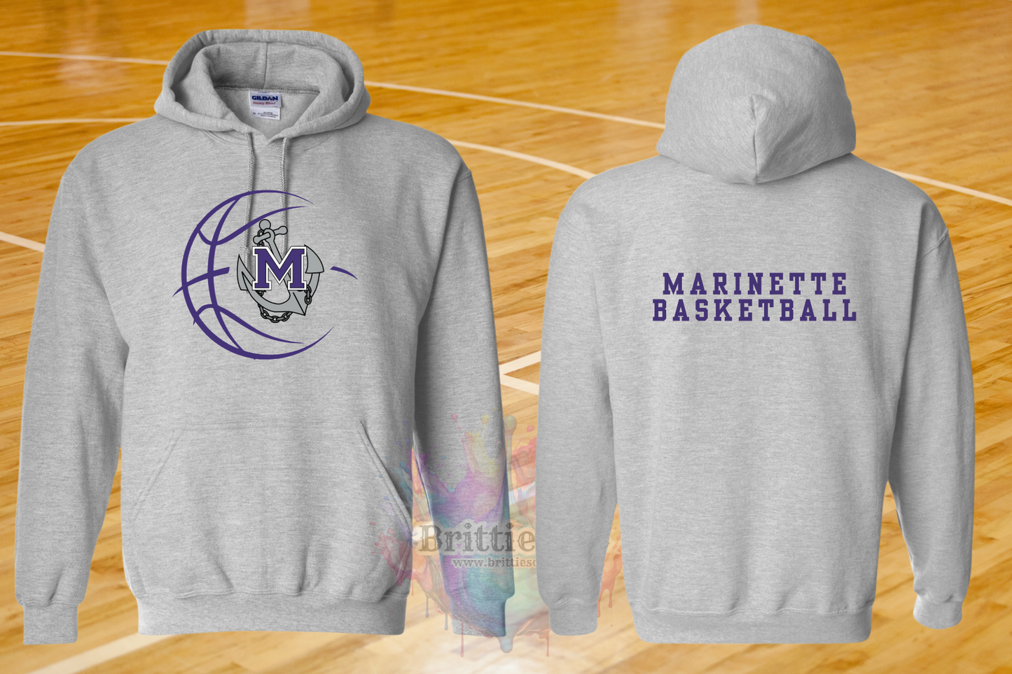 Marinette Basketball Gildan Hoodie Sport Gray