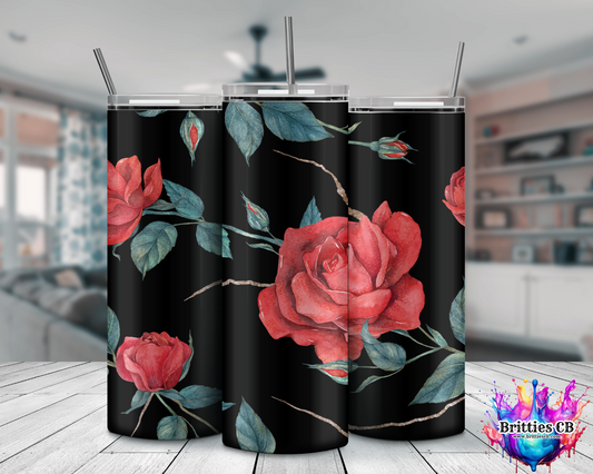 Black and Red Flowers Tumbler