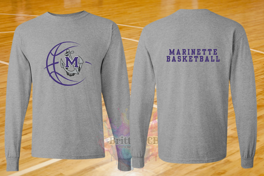 Marinette Basketball Long Sleeve Gildan gray