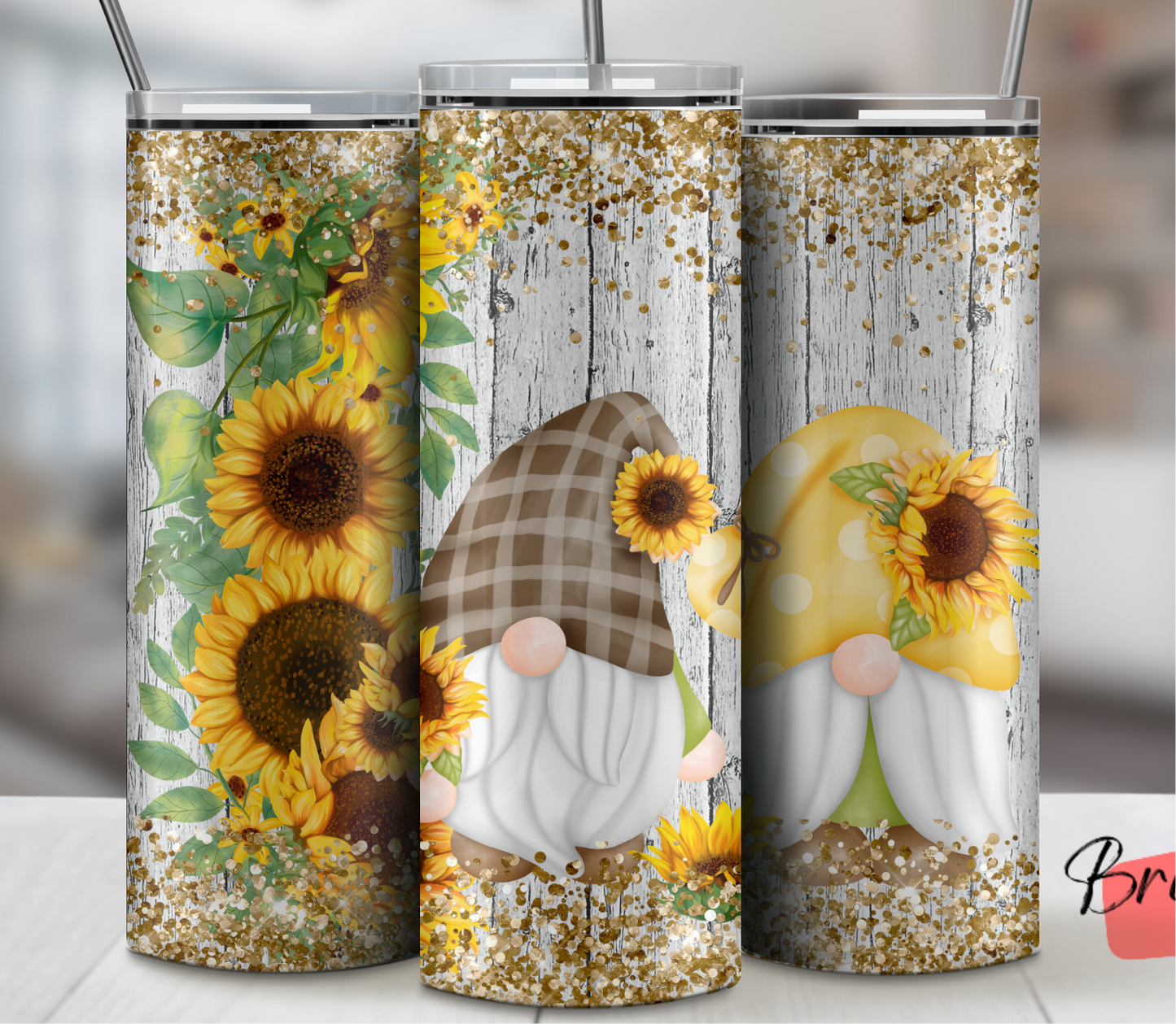 Gnome Sunflowers Glitter