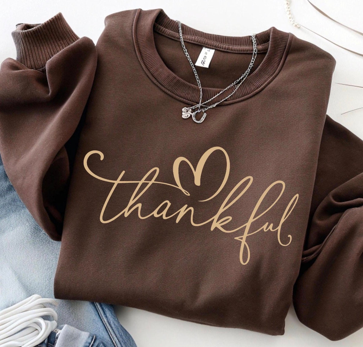 Chocolate brown Thankful heart crewneck sweatshirt